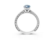 Solitaire Engagement Ring Setting for Fancy Blue Pear-Shaped Center with Engraved Milgrain Band and Prong Head in White Gold