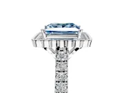 Milgrain Floral Halo Engagement Ring Setting for Fancy Blue Princess Cut Center with Pave Band and Prong Head in White Gold