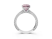 Solitaire Engagement Ring Setting for Fancy Pink Princess Cut Center with Engraved Milgrain Band and Prong Head in Platinum