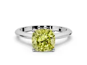 Solitaire Engagement Ring Setting for Fancy Yellow Cushion Cut Center with Knife Ridge Band and Claw Prong Head in White Gold