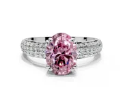 Solitaire Engagement Ring Setting for Fancy Pink Oval Center with Multi-Row Pave Accents and Basket Head in White Gold
