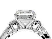 3 Stone Engagement Ring Setting for Asscher Cut Center with Pave Split Shank and Prong Head in Platinum