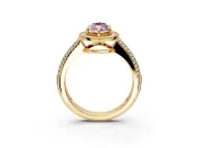 Milgrain Halo Engagement Ring Setting for Fancy Pink Marquise Center with Three-Sided Pave Band and Prong Head in Yellow Gold