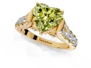 Solitaire Engagement Ring Setting for Fancy Yellow Heart-Shaped Center with Pave Cathedral Shoulders and Prong Head in Yellow Gold