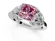 Leaf Cluster Engagement Ring Setting for Fancy Pink Cushion Cut Center with Marquise Accents and Prong Head in Sterling Silver