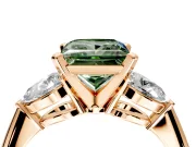 3 Stone Engagement Ring Setting for Fancy Green Princess Cut Center with Large Pear-Shaped Accents and Prong Head in Rose Gold