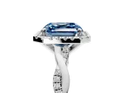 Halo Engagement Ring Setting for Fancy Blue Asscher Cut Center with Pave and Plain Twist Band and Prong Head in White Gold