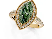 Milgrain Halo Engagement Ring Setting for Fancy Green Marquise Center with Three-Sided Pave Band and Prong Head in Yellow Gold