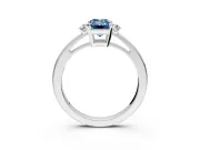 3 Stone Engagement Ring Setting for Fancy Blue Emerald Cut Center with Low-Set Round Cut Accents and Prong Head in Sterling Silver