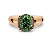 Tension Engagement Ring Setting for Fancy Green Oval Center with Wide Flat Band and Tension Head in Rose Gold
