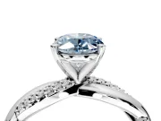 Solitaire Engagement Ring Setting for Fancy Blue Oval Center with Pave and Plain Crossover and Basket Head in White Gold