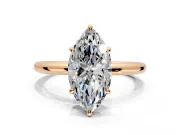 Low-Set Solitaire Engagement Ring Setting for Oval Center with Thin Plain Band and Prong Head in Rose Gold