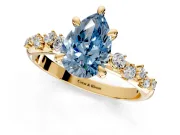 Solitaire Engagement Ring Setting for Fancy Blue Pear-Shaped Center with Trailing Leaf Accent Band and Prong Head in Yellow Gold