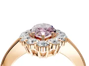 Halo Engagement Ring Setting for Fancy Pink Marquise Center with Milgrain Channel Band and Prong Head in Rose Gold