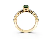 Shared-Prong Engagement Ring Setting for Fancy Green Emerald Cut Center with Graduated Accents and Prong Head in Yellow Gold