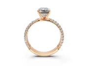 Solitaire Engagement Ring Setting for Radiant Cut Center with Domed Multi-Row Pave Band and Prong Head in Rose Gold