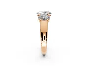 3 Stone Engagement Ring Setting for Oval Center with Raised Basket Heads and Prong Head in Rose Gold