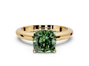 Solitaire Engagement Ring Setting for Fancy Green Cushion Cut Center with Wire Band and Prong Head in Yellow Gold