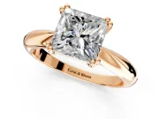 Solitaire Engagement Ring Setting for Princess Cut Center with Reverse Tapered Band and Prong Head in Rose Gold