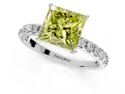 Solitaire Engagement Ring Setting for Fancy Yellow Princess Cut Center with Large Accent Band and Prong Head in Platinum