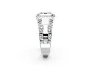 Halo Engagement Ring Setting for Asscher Cut Center with Wide-Open Pave Split Shank and Prong Head in White Gold