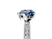 Solitaire Engagement Ring Setting for Fancy Blue Heart-Shaped Center with Milgrain-Edged Pave Band and Prong Head in Platinum