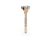 Solitaire Engagement Ring Setting for Fancy Blue Pear-Shaped Center with Widening Pave Band and Claw Prong Head in Rose Gold