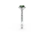 Halo Engagement Ring Setting for Fancy Green Cushion Cut Center with Full Pave Band and Prong Head in White Gold