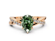 Crossover Engagement Ring Setting for Fancy Green Pear-Shaped Center with Pave and Plain Strands and Prong Head in Rose Gold