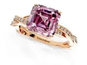 Solitaire Engagement Ring Setting for Fancy Pink Asscher Cut Center with Twisted Pave Band and Prong Head in Rose Gold