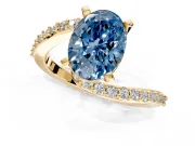 Solitaire Engagement Ring Setting for Fancy Blue Oval Center with Pave Bypass Swirl Band and Prong Head in Yellow Gold