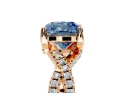 Solitaire Engagement Ring Setting for Fancy Blue Cushion Cut Center with Narrow Twist Pave Band and Prong Head in Rose Gold
