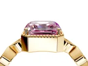 Vintage Station Engagement Ring Setting for Fancy Pink Asscher Cut Center with Accents and Prong Head in Yellow Gold