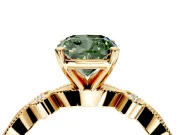Solitaire Engagement Ring Setting for Fancy Green Cushion Cut Center with Milgrain Bezel Accents and Prong Head in Yellow Gold