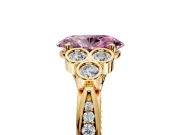 Cluster Engagement Ring Setting for Fancy Pink Oval Center with Bezel Accent Clusters and Prong Head in Yellow Gold