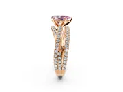 Solitaire Engagement Ring Setting for Fancy Pink Pear-Shaped Center with Woven 3-Strand Pave Band and Prong Head in Rose Gold
