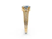 Solitaire Engagement Ring Setting for Fancy Blue Oval Center with Accented Split Shank and Prong Head in Yellow Gold