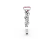 Solitaire Engagement Ring Setting for Fancy Pink Radiant Cut Center with Bar-Station Pave Twist and Prong Head in Platinum