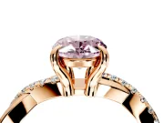 Solitaire Engagement Ring Setting for Fancy Pink Oval Center with Half-Pave Crossover Band and Prong Head in Rose Gold