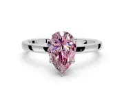 Solitaire Engagement Ring Setting for Fancy Pink Pear-Shaped Center with Thin Rounded Plain Band and Prong Head in Sterling Silver