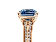 Solitaire Engagement Ring Setting for Fancy Blue Asscher Cut Center with Pave Rail Split Shank and Prong Head in Rose Gold