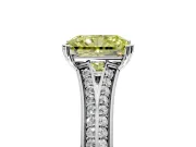 Solitaire Engagement Ring Setting for Fancy Yellow Radiant Cut Center with Pave Rail Split Shank and Prong Head in Platinum