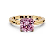 Solitaire Engagement Ring Setting for Fancy Pink Cushion Cut Center with Open Cathedral Shoulders and Prong Head in Yellow Gold