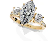 3 Stone Engagement Ring Setting for Marquise Center with Crossover Basket, Pave Band and Prong Head in Yellow Gold