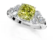 Cluster Engagement Ring Setting for Fancy Yellow Cushion Cut Center with Round Cut Accent Frame and Prong Head in Platinum