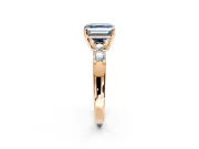 5 Stone Engagement Ring Setting for Fancy Blue Asscher Cut Center with Plain Band and Prong Head in Rose Gold