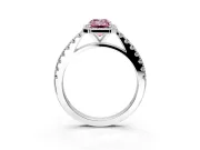 Halo Engagement Ring Setting for Fancy Pink Emerald Cut Center with Full Pave Band and Prong Head in Platinum