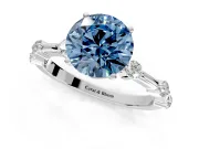 Solitaire Engagement Ring Setting for Fancy Blue Round Cut Center with Bezel Station Band and Prong Head in Sterling Silver