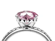 Solitaire Engagement Ring Setting for Fancy Pink Heart-Shaped Center with Milgrain X Pattern Band and Prong Head in Platinum