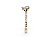 Solitaire Engagement Ring Setting for Heart-Shaped Center with Fine Pave Band and Claw Prong Head in Yellow Gold